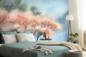 Carta da parati autoadesiva – Alberi in fiore ad acquerello