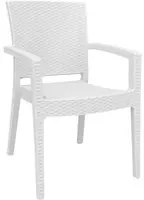 Sedia poltrona in plastica effetto rattan con braccioli color bianco