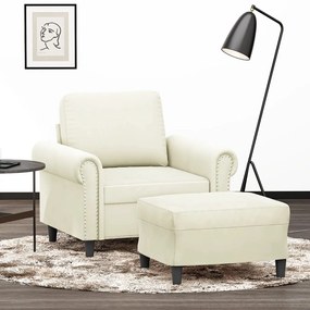 Poltrona Con Poggiapiedi Crema 60 Cm İn Velluto /