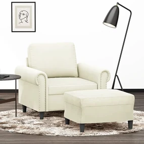 Poltrona Con Poggiapiedi Crema 60 Cm İn Velluto /