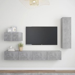 Set porta tv 4 pz grigio cemento in truciolato