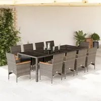 Set da Pranzo da Giardino 11pz con Cuscini Polyrattan e Vetro 3278736