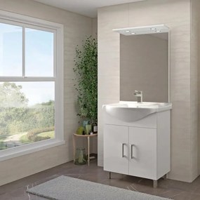 Mobile sottolavabo e lavabo con illuminazione Simona per vasca centrale bianco lucido in mdf L 65 x H 81.5 x P 50.5 cm, 2 ante