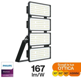 Faro Modulare LED 800W IP66 167lm/W No Flickering con driver Philips Colore Bianco Naturale 4.000K