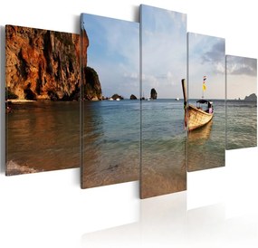 Quadro Imbarcazione da pesca presso la riva  Colore Marrone, Dimensioni e Misure 100x50