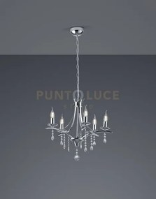Lucerna lampadario 5 luci metallo cromato e pendagli trasparenti d....
