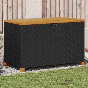 Contenitore Giardino Nero 110x55x63cm Polyrattan E Legno Acacia /