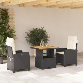 Set Da Pranzo Da Giardino 3 Pz Con Cuscini Nero İn Polyrattan /