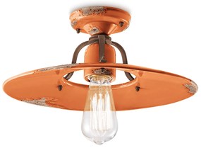 Plafoniera Vintage Country Ferro E Ceramica Arancio 1 Luce E27