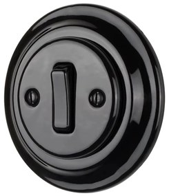 Bohemia-Design - Interruttore singolo in porcellana in stile retrò con cornice, per campanello, nero