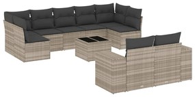 Set divano giardino 10 pz con cuscini grigio chiaro polyrattan