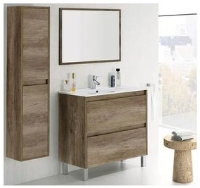 Mobile bagno 80 cm con colonna, lavabo e specchio rovere - Dakota 94611