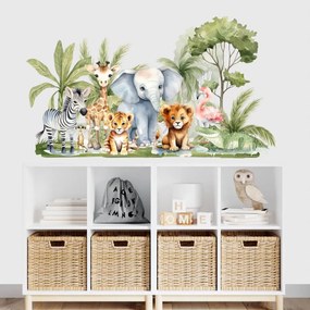 Adesivo murale per la camera dei bambini - safari con animali | Inspio