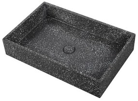 Kamalu - lavabo da appoggio rettangolare con finitura terrazzo nero | kterd-600n