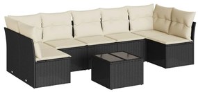 Set divani da giardino con cuscini 8 pz nero in polyrattan