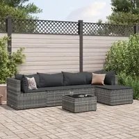 Set Divani da Giardino 6 pz con Cuscini in Polyrattan Grigio 3308066