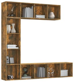 Set mobili libreria / porta tv 3 pz rovere fumo 180x30x180 cm