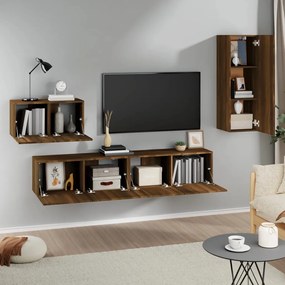 Set mobili porta tv 4 pz rovere marrone in legno multistrato