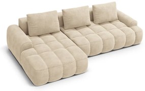 Divano angolare beige allungabile/con contenitore (con penisola a sinistra/con chaise lounge) con rivestimento in velluto Linz – Cosmopolitan Design