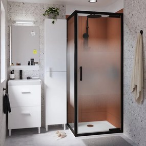 Box doccia con ingresso frontale battente L 80 x H 190 cm, in vetro serigrafato profilo nero cromato Easy
