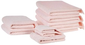 Set di 9 asciugamani cotone rosa pastello ATIU Beliani