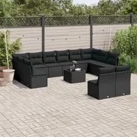 Set Divani da Giardino 13pz con Cuscini Nero in Polyrattan 3218375