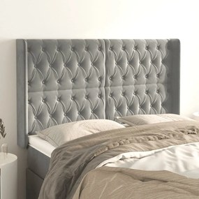 Testiera Ad Orecchio Grigio Chiaro 163x16x118/128 Cm İn Velluto /