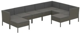 Set Divani da Giardino 9 pz con Cuscini in Polyrattan Grigio