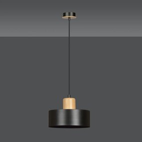 Sospensione Nordica 1 Luce Surya In Acciaio Nero E Legno