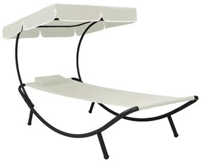 Lettino Da Esterno Con Baldacchino E Cuscino Bianco Crema /