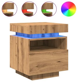 Comodino con luci led rovere artigianale 40x39x48,5 cm