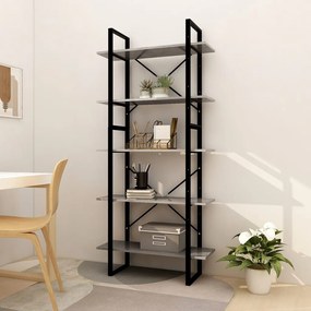 Libreria a 5 Ripiani Grigio Cemento 80x30x175 cm in Multistrato