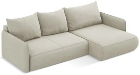 Divano angolare color crema allungabile/con contenitore (con penisola a destra) Nanea – Makamii