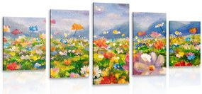 Quadri 5 pezzi – Pittura a olio di fiori selvatici