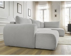 Divano angolare in grigio chiaro allungabile (con penisola a sinistra/a forma di "U") con rivestimento in velluto a coste Lucien – Bobochic Paris