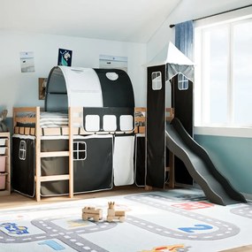Letto A Soppalco Con Torre Bambini Bianco E Nero 90x190cm Pino /