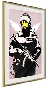 Poster  Banksy: Flying Copper  Cornice Quadri Cornice d'oro con passe-partout, Larghezza x Altezza Home decor 20x30