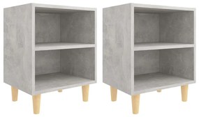 Comodini gambe in legno massello 2pz grigio cemento 40x30x50 cm