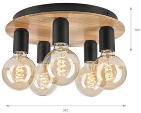 Plafoniera DUSTY 5xE27/15W/230V diametro 34 cm quercia/nero