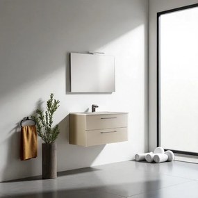 Mobile da bagno sospeso 102 cm con lavabo integrato e specchio Tortora Opaco - MAYA1