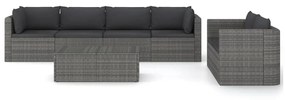 Set divani da giardino 7 pz con cuscini in polyrattan grigio