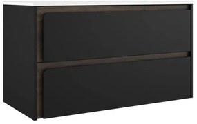 Mobile da bagno sotto lavabo VISOBATH Indico nero laccato opaco L 100 x H 55 x P 45 cm 2 cassetti, lavabo non incluso