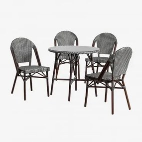 Set Tavolo Rotondo (ø80 Cm) E 4 Sedie Da Giardino Impilabili In Alluminio E Rattan Sintetico Brielle Bistro Grigio Grafite - Sklum