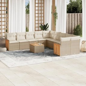 Set divani da giardino 11 pz con cuscini beige in polyrattan