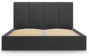 Letto matrimoniale imbottito grigio scuro con contenitore con griglia 140x200 cm Juniper - Mazzini Beds