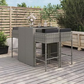 Set bar da giardino 5 pz con cuscini in polyrattan grigio