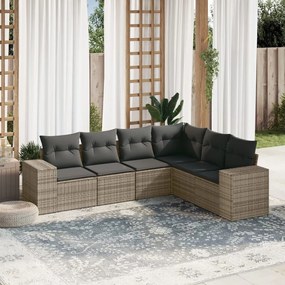 Set divano da giardino 6 pz con cuscini grigio in polyrattan