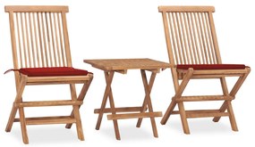 Set Da Pranzo Giardino Pieghevole 3 Pz Cuscino Massello Di Teak /