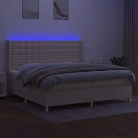 Letto a molle materasso e led bianco 200x200cm in tessuto