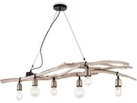 Sospensione Industrial-Minimal Driftwood Legno Marrone 6 Luci E27